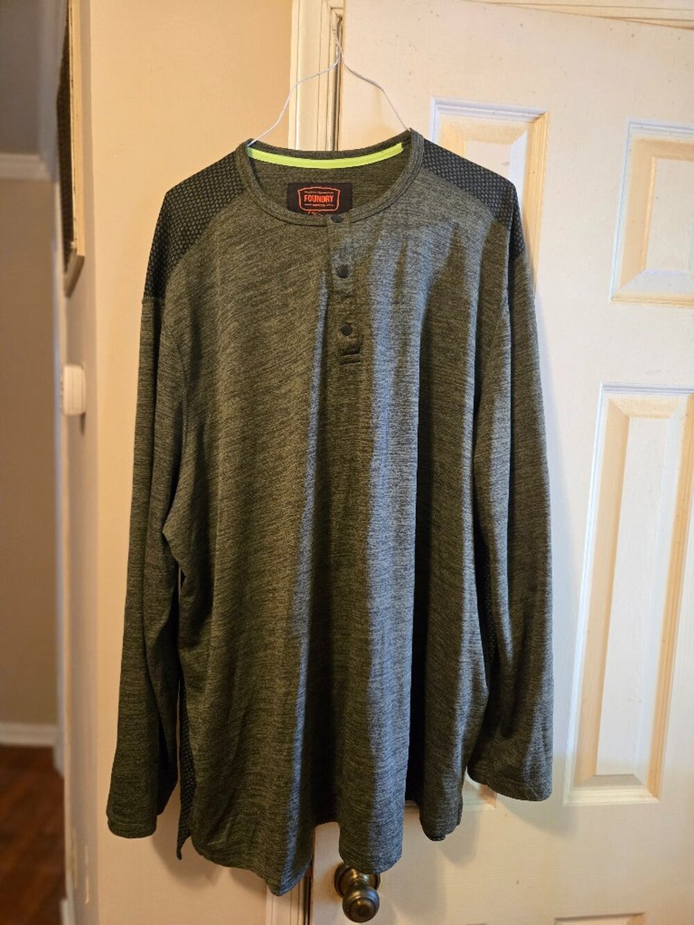 Men's 3 XL Foundry green 100% polyester tee, long sleeves